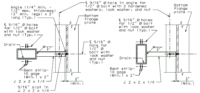 751.40 Slab Drain Details (Girder Depth 48 in. and over) Part Plans Showing Bracket Assembly.gif