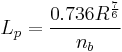 L_p=\frac{0.736R^{\frac{7}{6}}}{n_b}