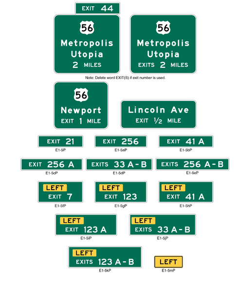 File:Figure 903.5.23 Examples of Interchange Advance Guide Signs, Exit Number Plaques, and LEFT plaque.png